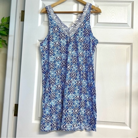 OSCAR DE LA RENTA Printed Pima Cotton Sleep Chemise Blue Diamond Grid women’s L - Picture 2 of 8